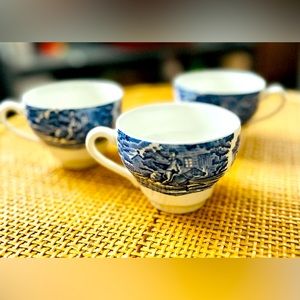 Staffordshire England Liberty Blue Tea Coffee Cups Paul Revere set of 3